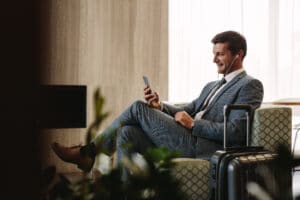 Business traveler at home